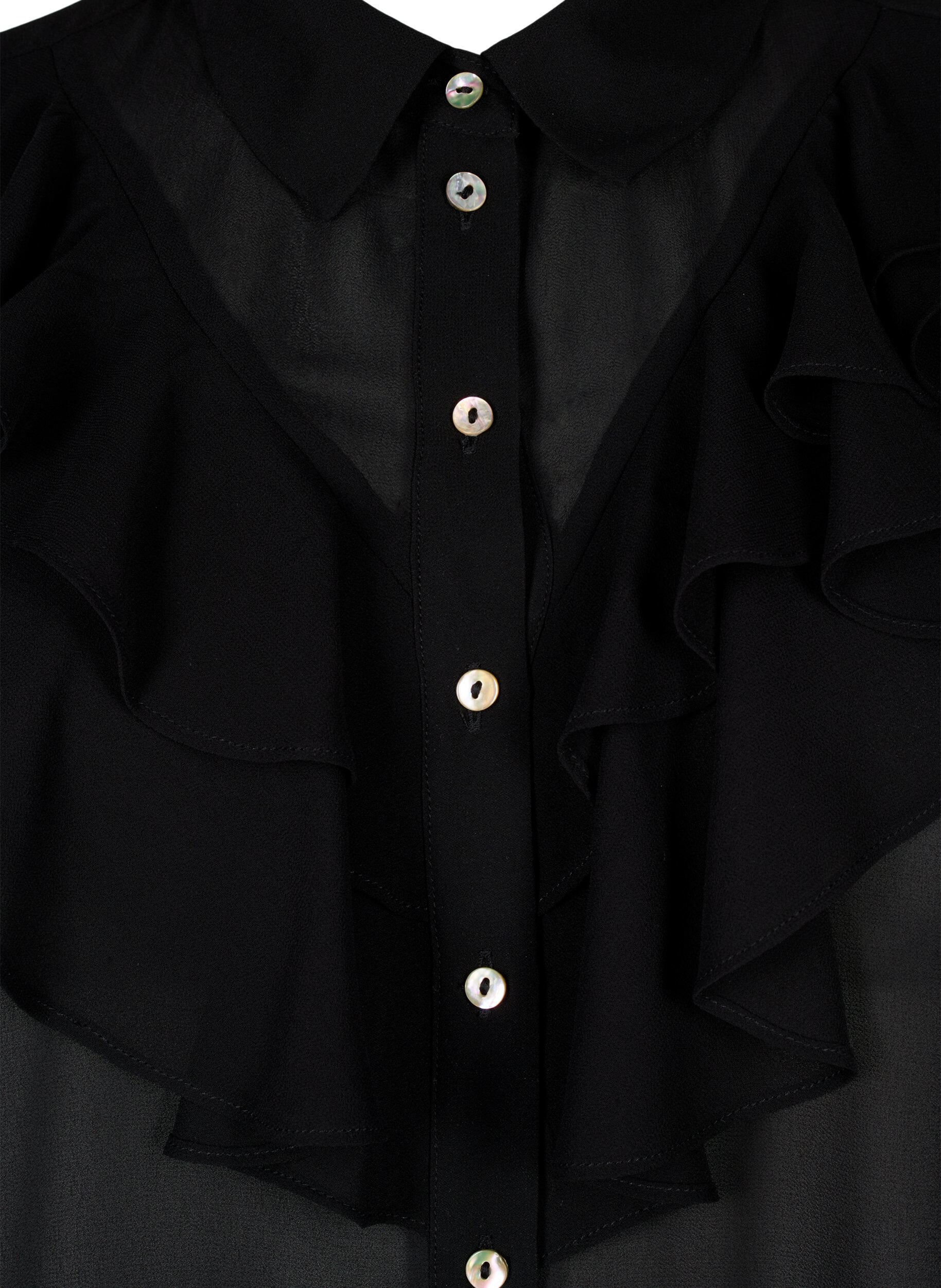 ZizziOverhemdblouse met korte mouwen en ruches, Black, Packshot image number 2