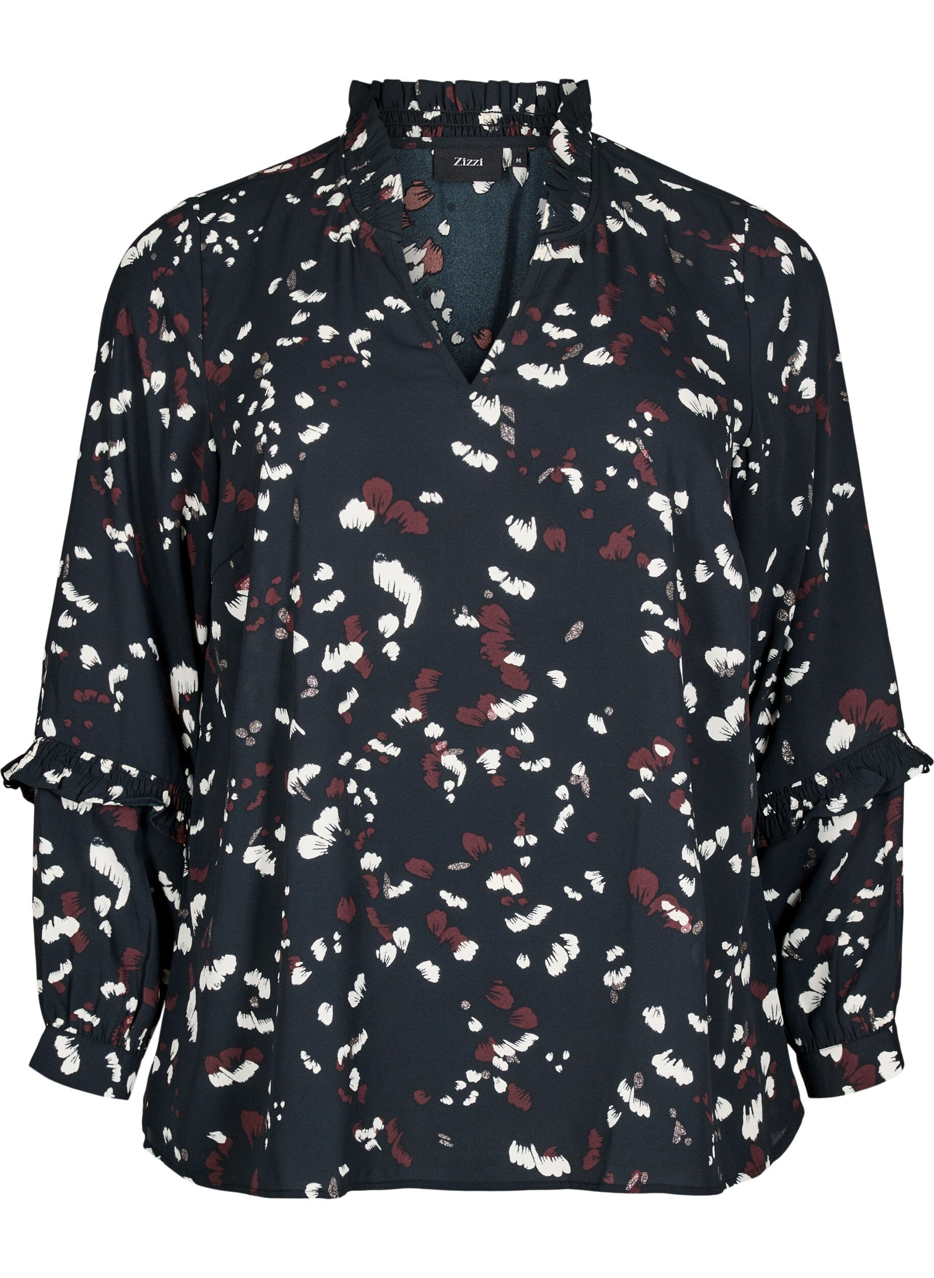 ZizziBlouse met print en ruchedetails, Zwart, Packshot image number 0