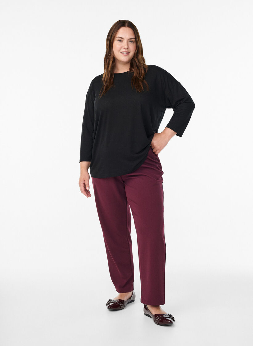 Jersey blouse met 3/4 mouwen, Zwart, Model image number 1