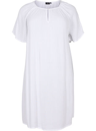 Viscose jurk met korte mouwen, Bright White, Packshot image number 0