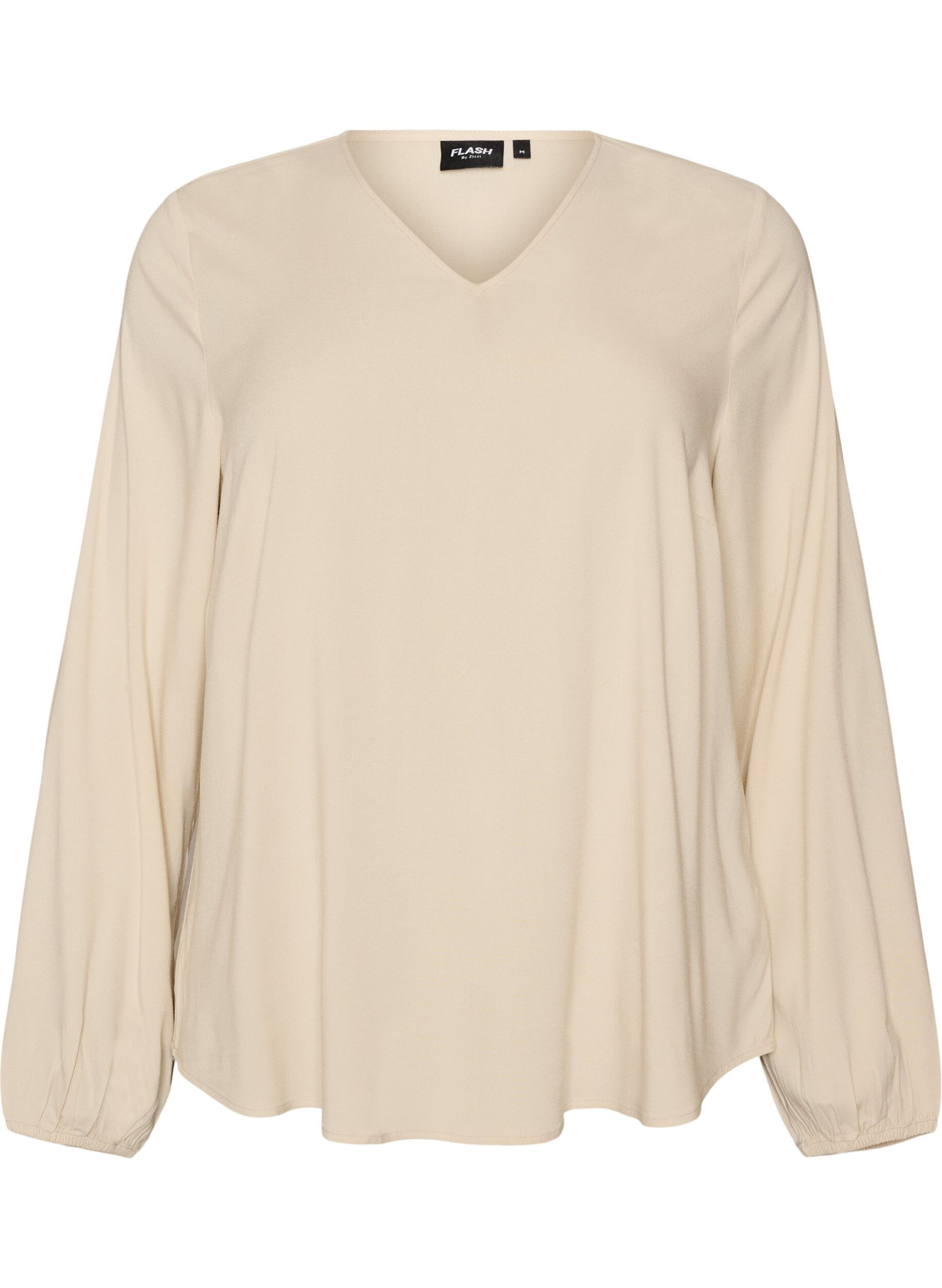 ZizziBlouse en viscose avec col en V et ourlet arrondi, Beige, Packshot image number 0
