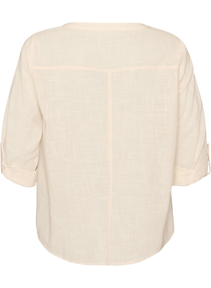 Katoenen blouse met een V-hals, Vanille, Packshot image number 1