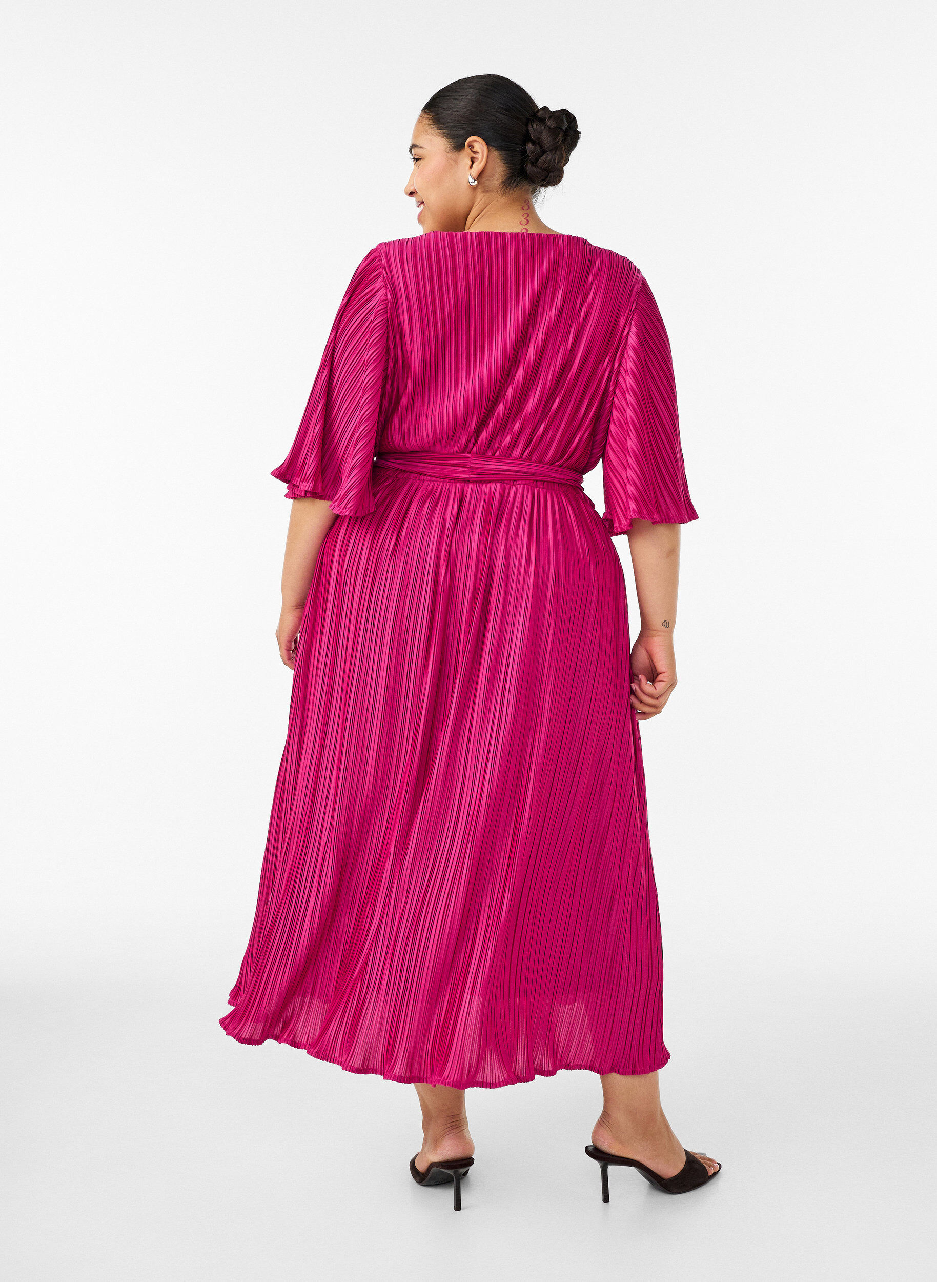 ZizziGeplooide midi-jurk met vleermuismouwen, Roze, Model image number 1