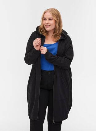 Pull cardigan long en coton, Black, Model image number 0