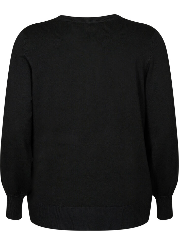 Cardigan en tricot avec col rond et boutons, Noir, Packshot image number 1
