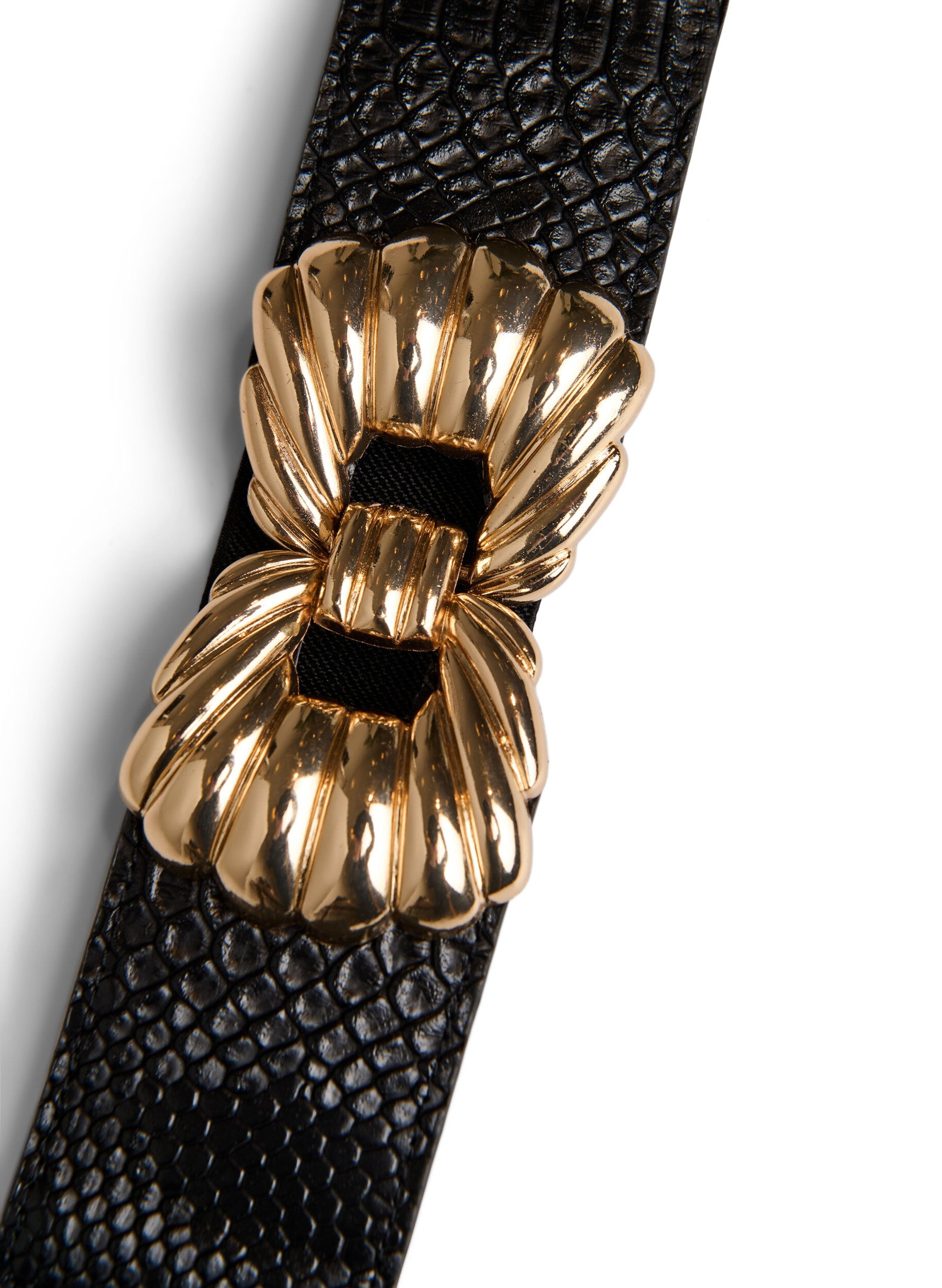 ZizziElastische taille riem met gouden gesp, Zwart, Packshot image number 1