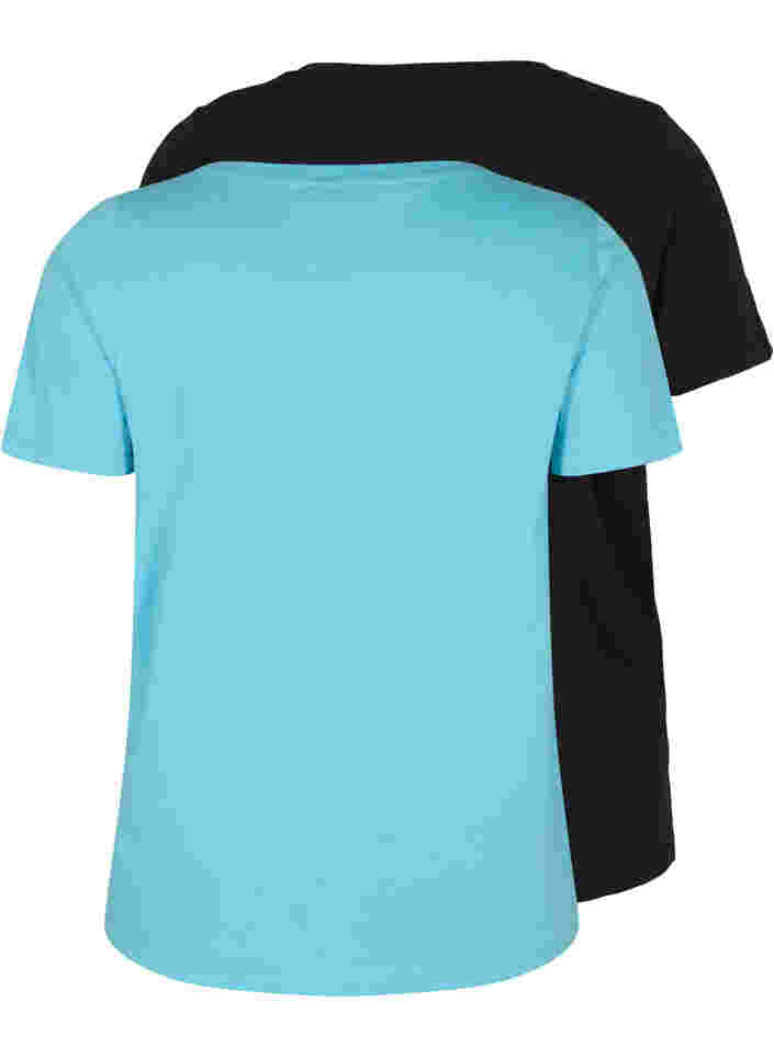 T-shirt basiques 2-pack en coton, Bonnie Blue/Black, Packshot image number 1