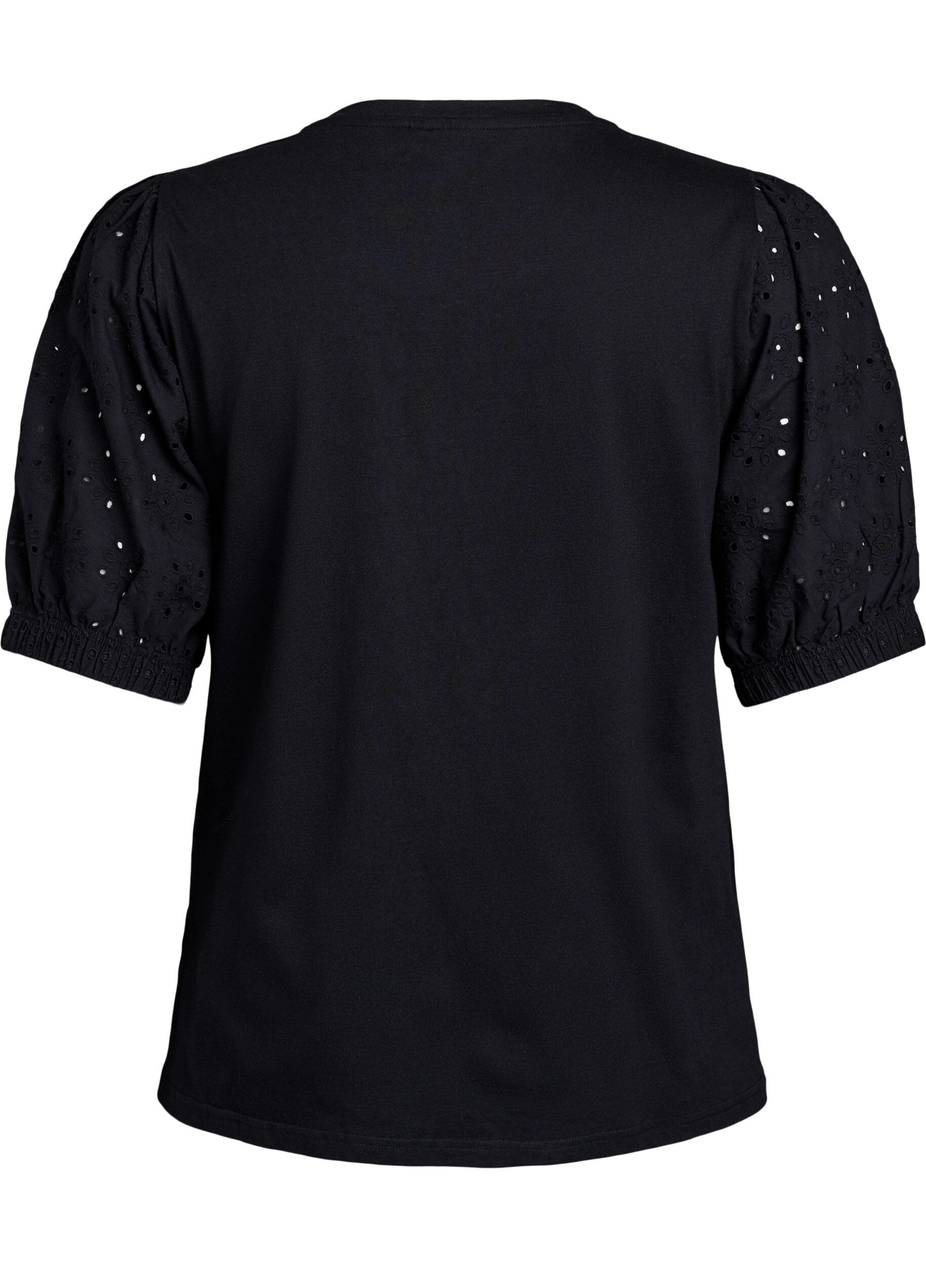 Zizzi T-shirt avec des manches en broderie anglaise, Noir, Packshot image number 1