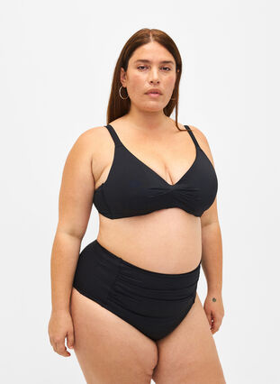 Haut de bikini à armatures et détails plissés, Black, Model image number 2