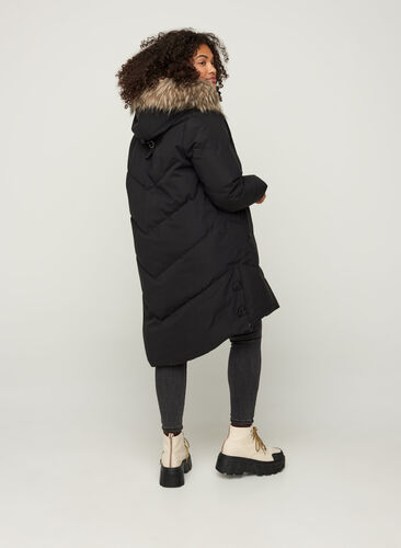 Winterjas met capuchon en nepbont, Black, Model image number 1