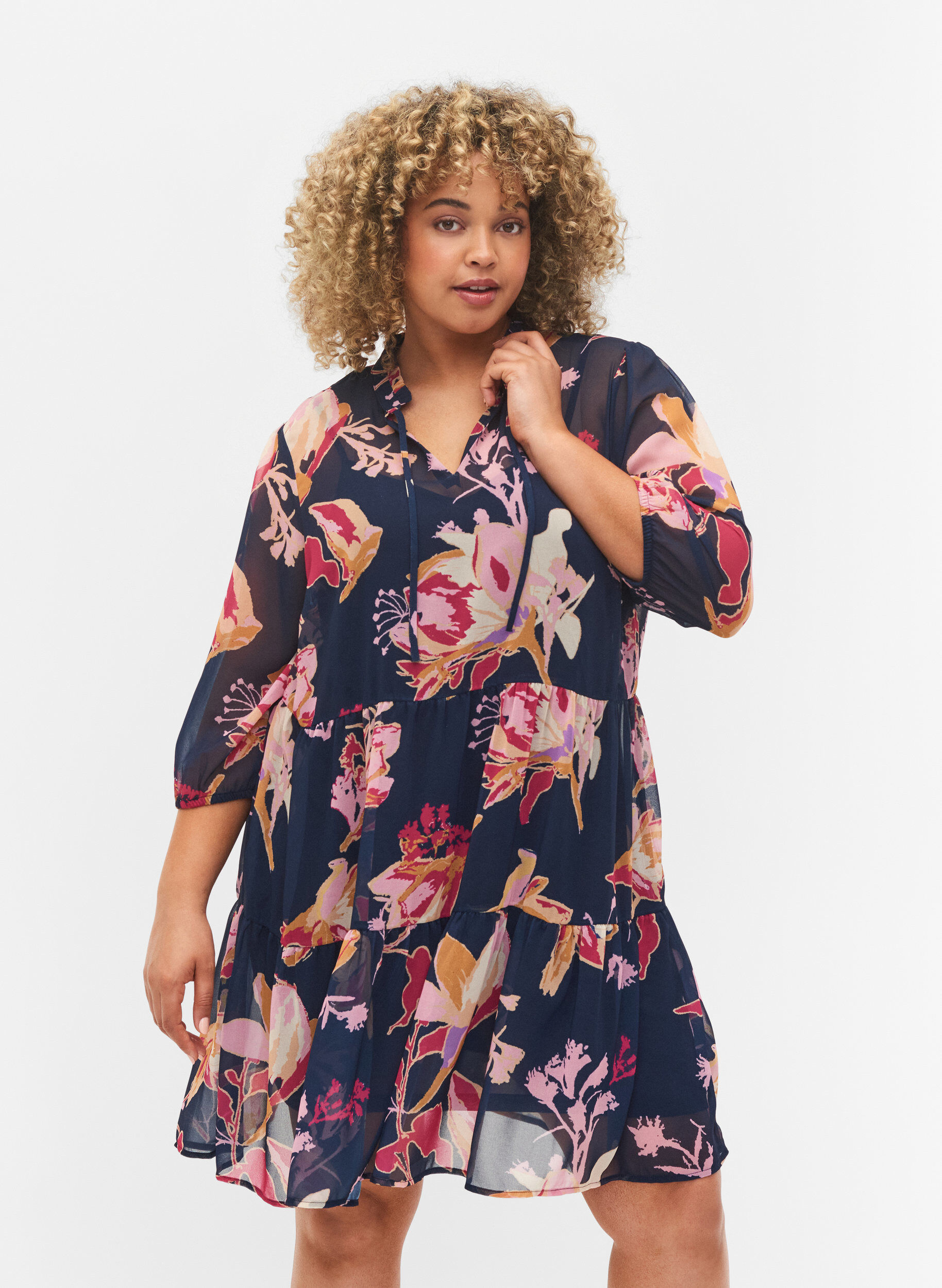 ZizziTuniek met bloemenprint en lurex, Big Flower AOP, Model image number 0