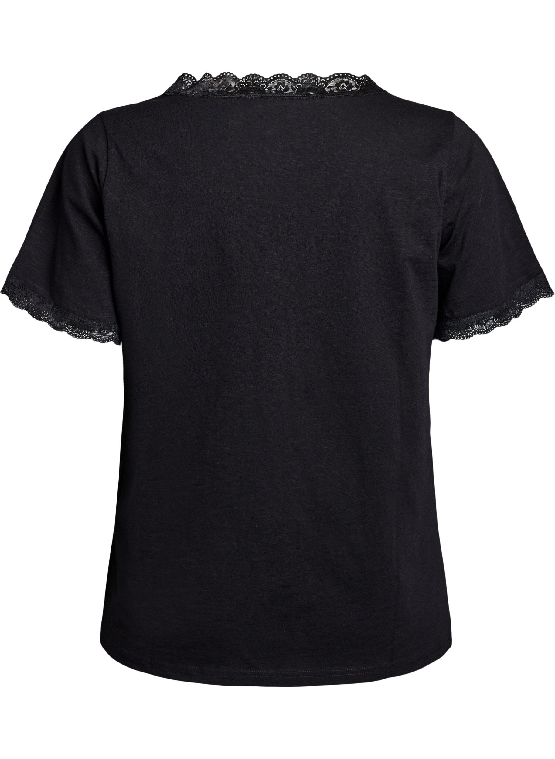 Zizzi T-shirt avec finitions en dentelle, Noir, Packshot image number 1