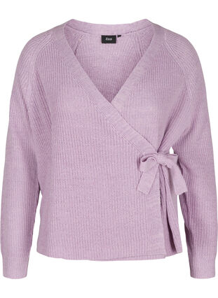 Cardigan en tricot en cache-cœur, Purple Rose Mel, Packshot image number 0