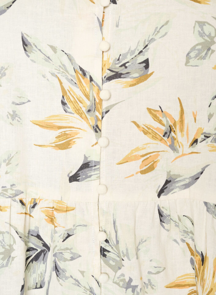 Blouse en lin et viscose avec un col en V et une fermeture boutonn&eacute;e, Blanc, Packshot image number 2