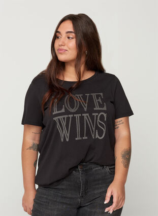 Katoenen t-shirt met klinknagels, Black, Model image number 0