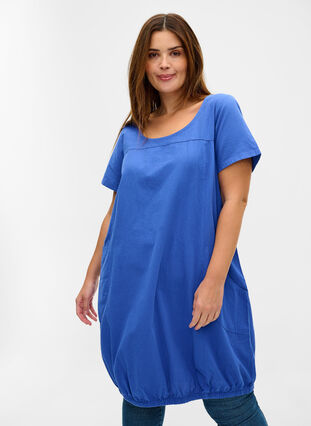 Robe en coton à manches courtes, Dazzling Blue, Model image number 0
