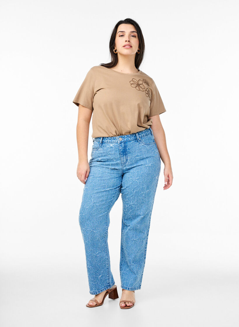 T-shirt met decoratieve details, Beige, Model image number 1