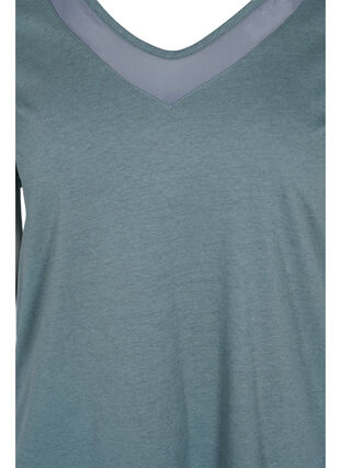 T-shirt met korte mouwen, v-hals en mesh, Balsam Green, Packshot image number 2