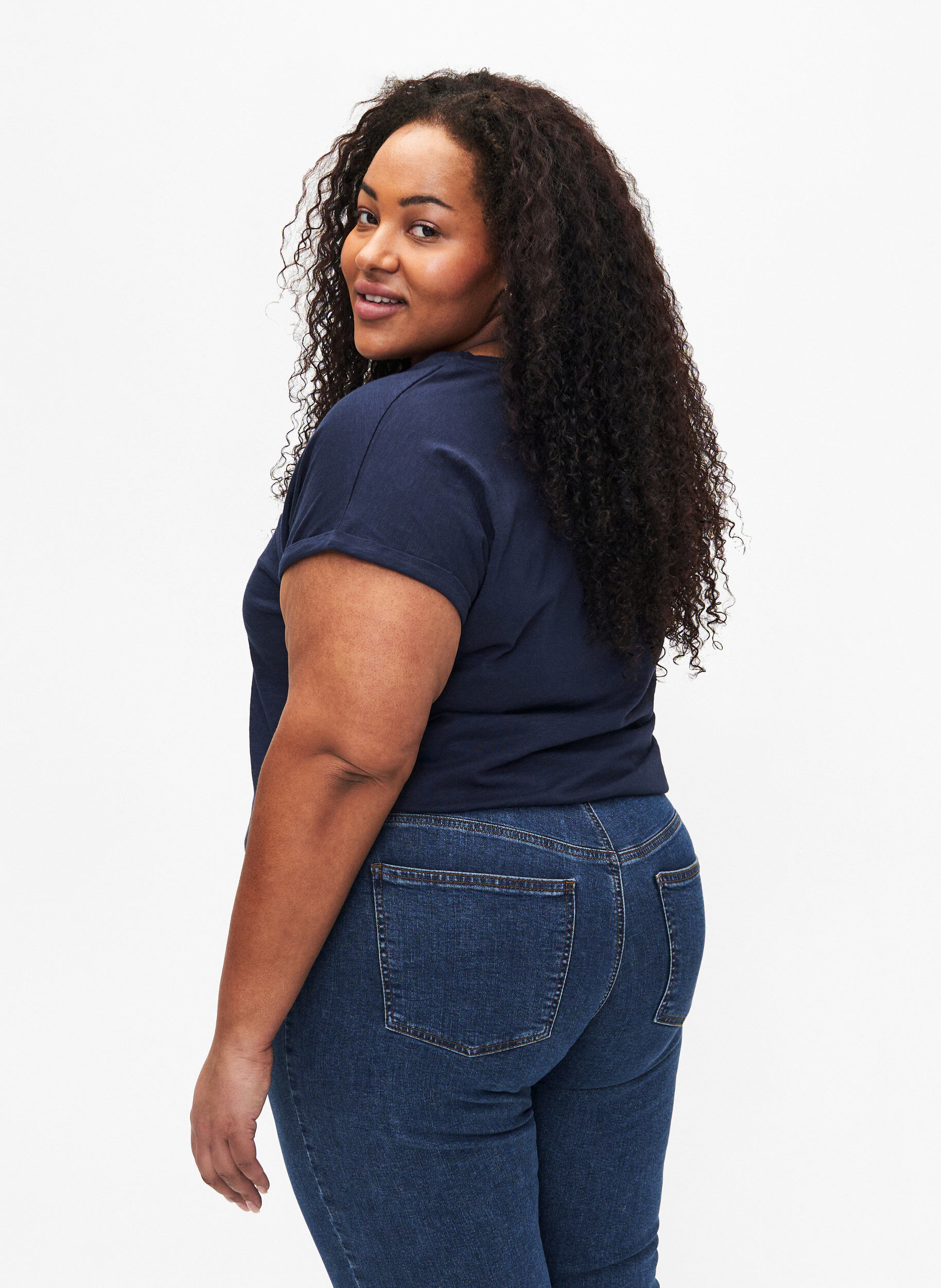 ZizziBedrukt T-shirt van biologisch katoen, N.Sky w. White Print, Model image number 1