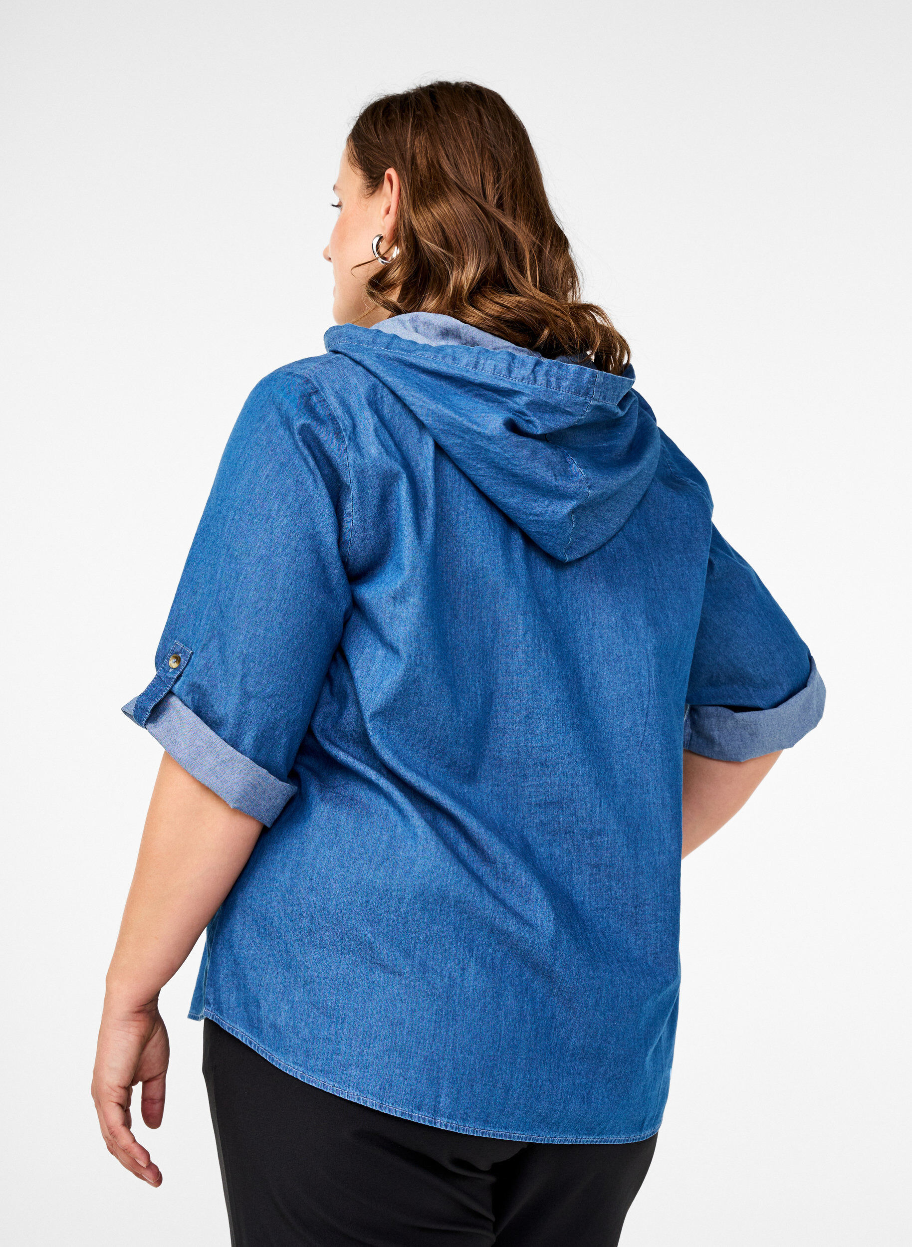 ZizziDenim blouse met capuchon, Medium Blue Denim, Model image number 1