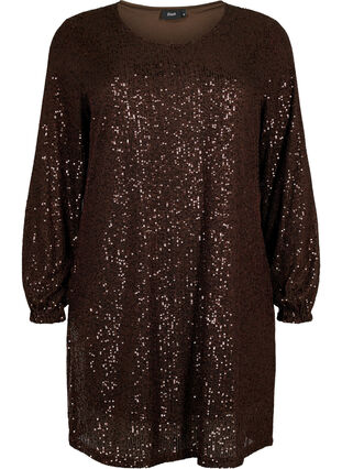 Robe courte à sequins et manches longues, Chicory Coffee, Packshot image number 0