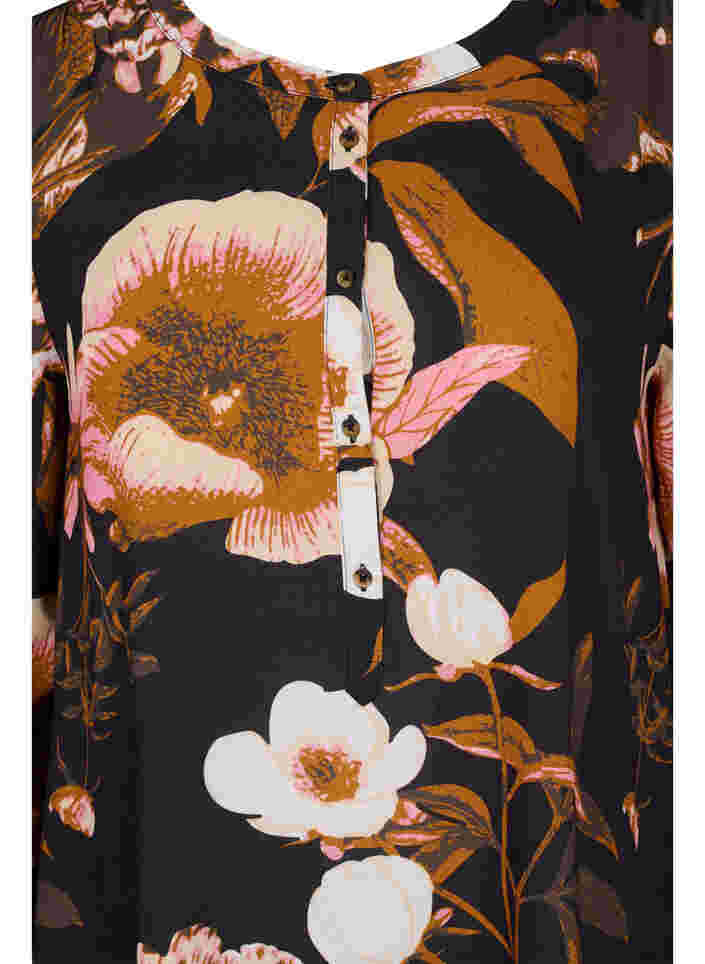 Gebloemde tuniek met lange mouwen in viscose, Black Flower AOP, Packshot image number 2
