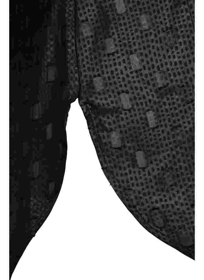 Tunique texturée à manches longues et col en V, Black, Packshot image number 3