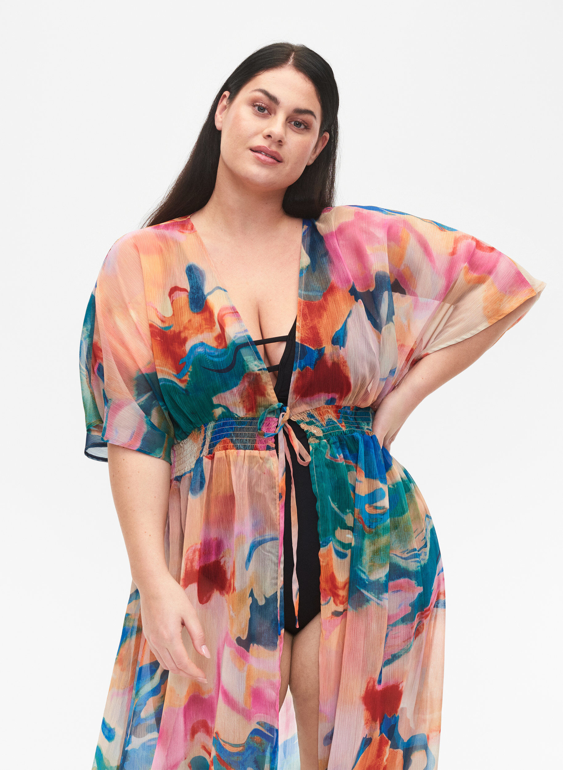 Zizzi Kimono imprim&eacute; plage, Watercolor, Model image number 2