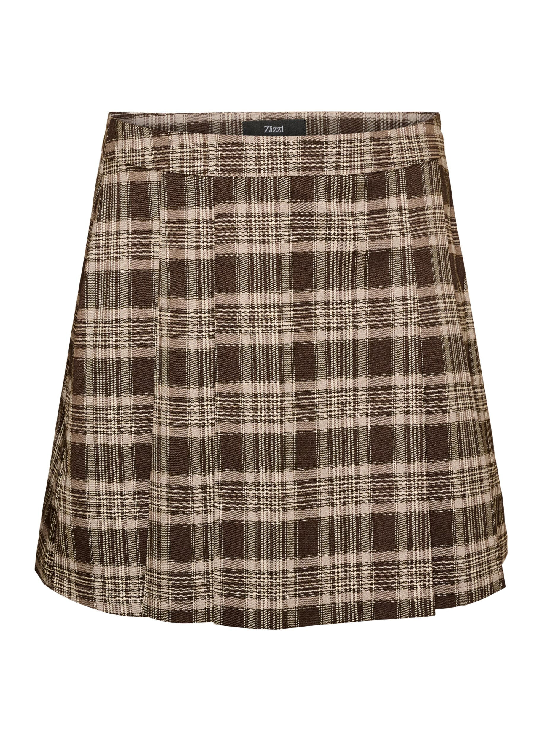 ZizziKorte geruite rok met A-lijn pasvorm, Bruin, Packshot image number 0