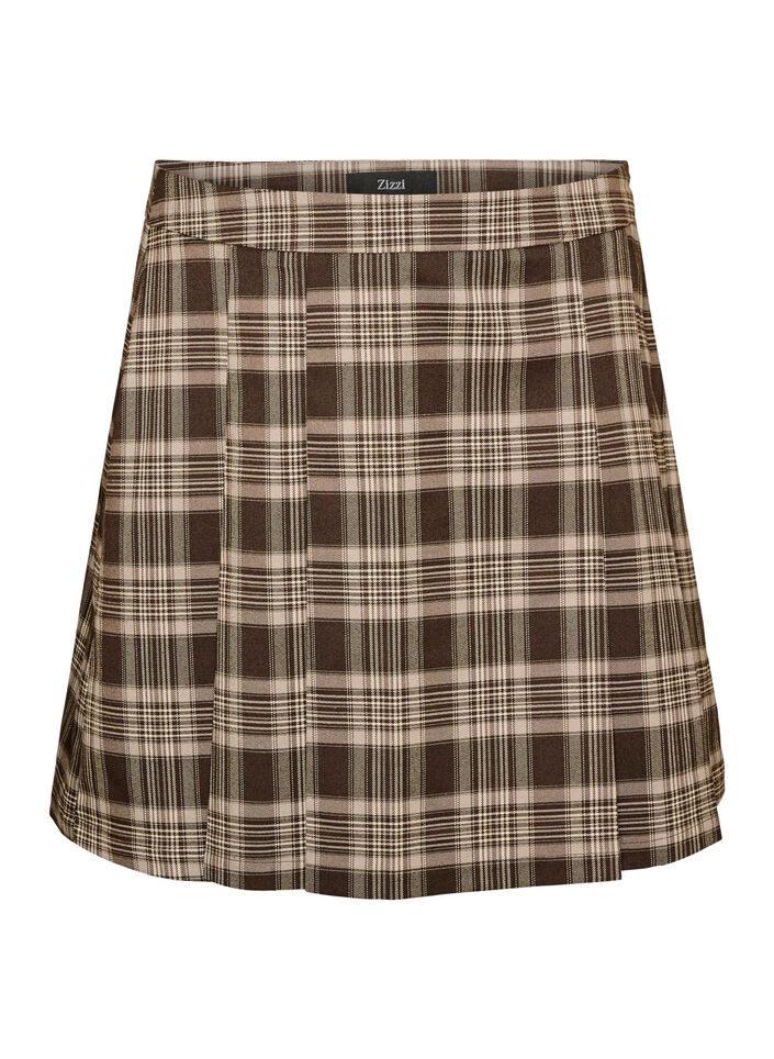 Korte geruite rok met A-lijn pasvorm, Bruin, Packshot image number 0