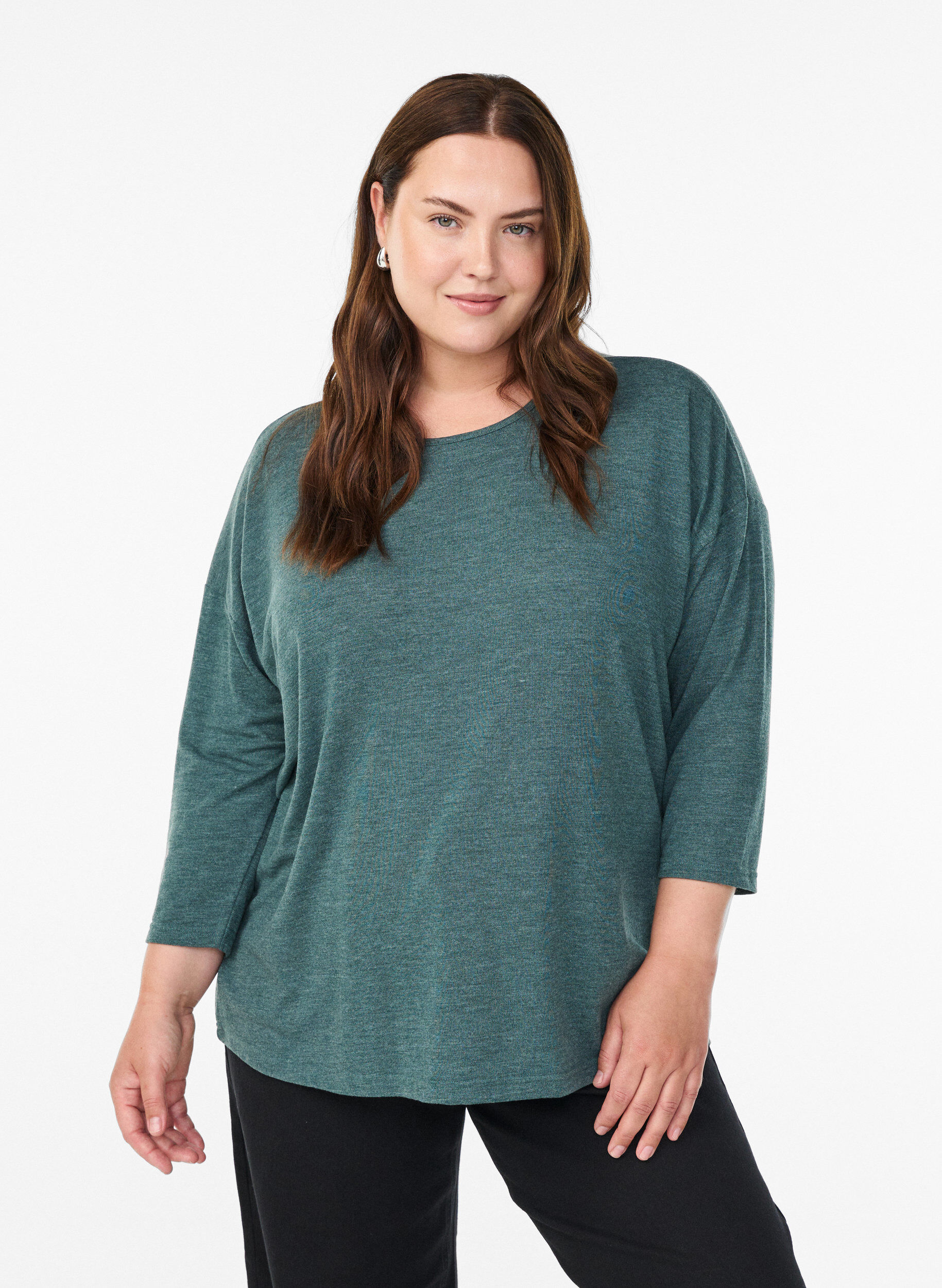 Blouse en jersey avec manches 3/4, Vert fonc&eacute;, Model