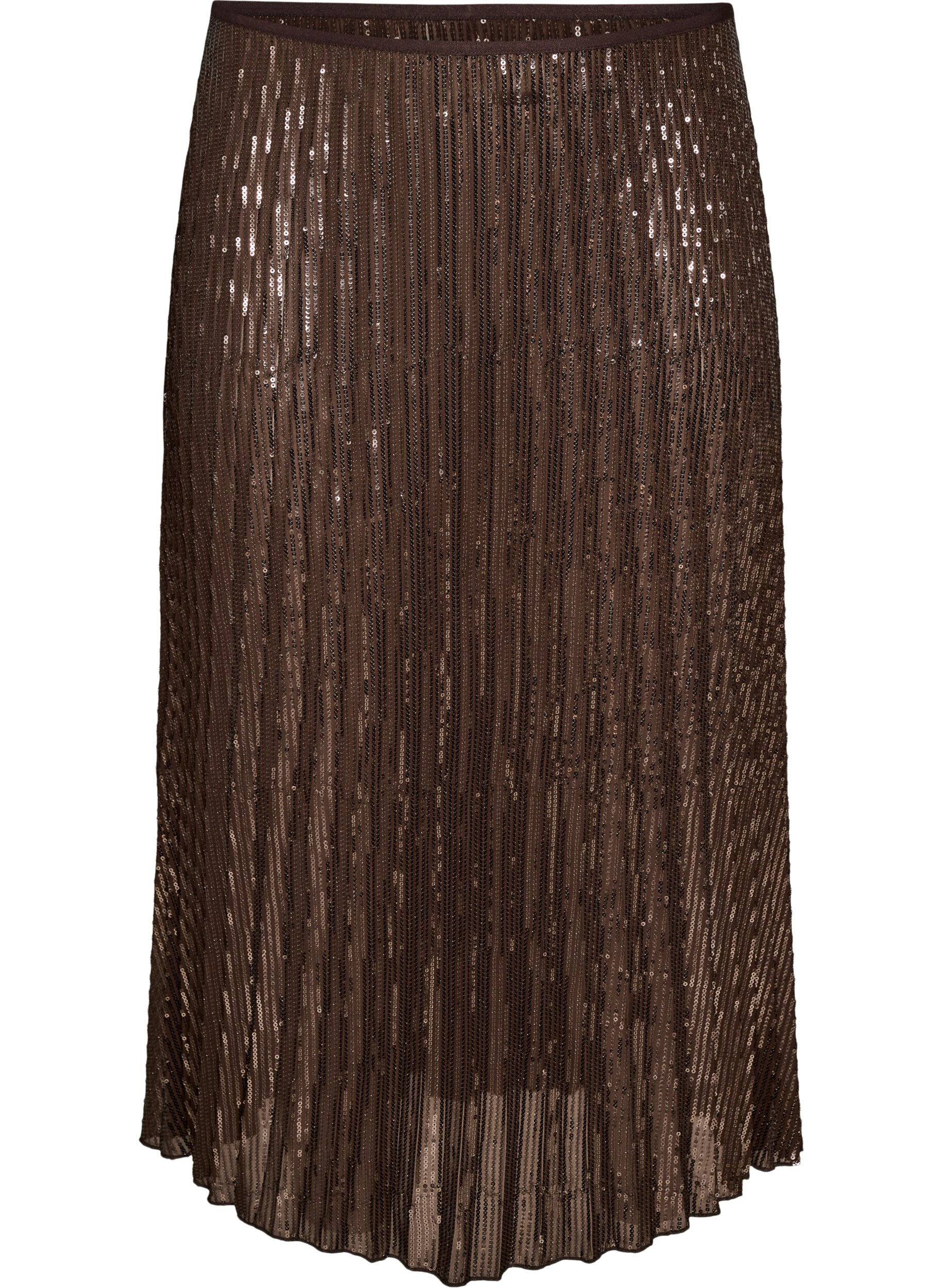 ZizziJupe midi coupe &eacute;vas&eacute;e &agrave; sequins, Marron, Packshot image number 0