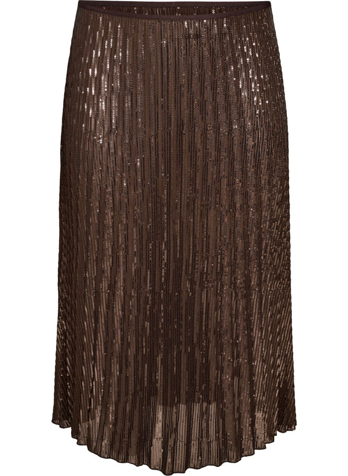 Jupe midi coupe &eacute;vas&eacute;e &agrave; sequins, Marron, Packshot image number 0