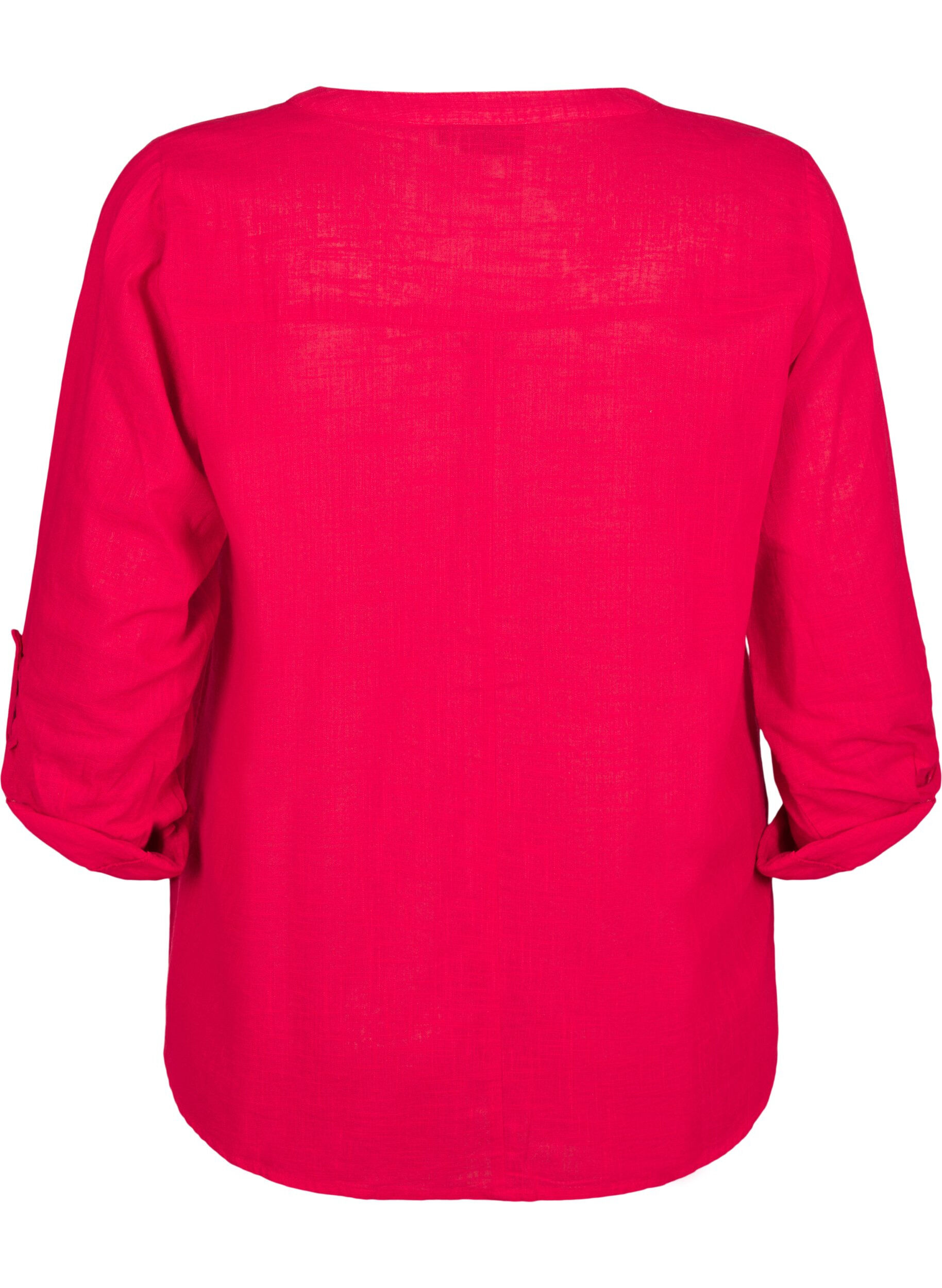 ZizziKatoenen blouse met een V-hals, Rood, Packshot image number 1