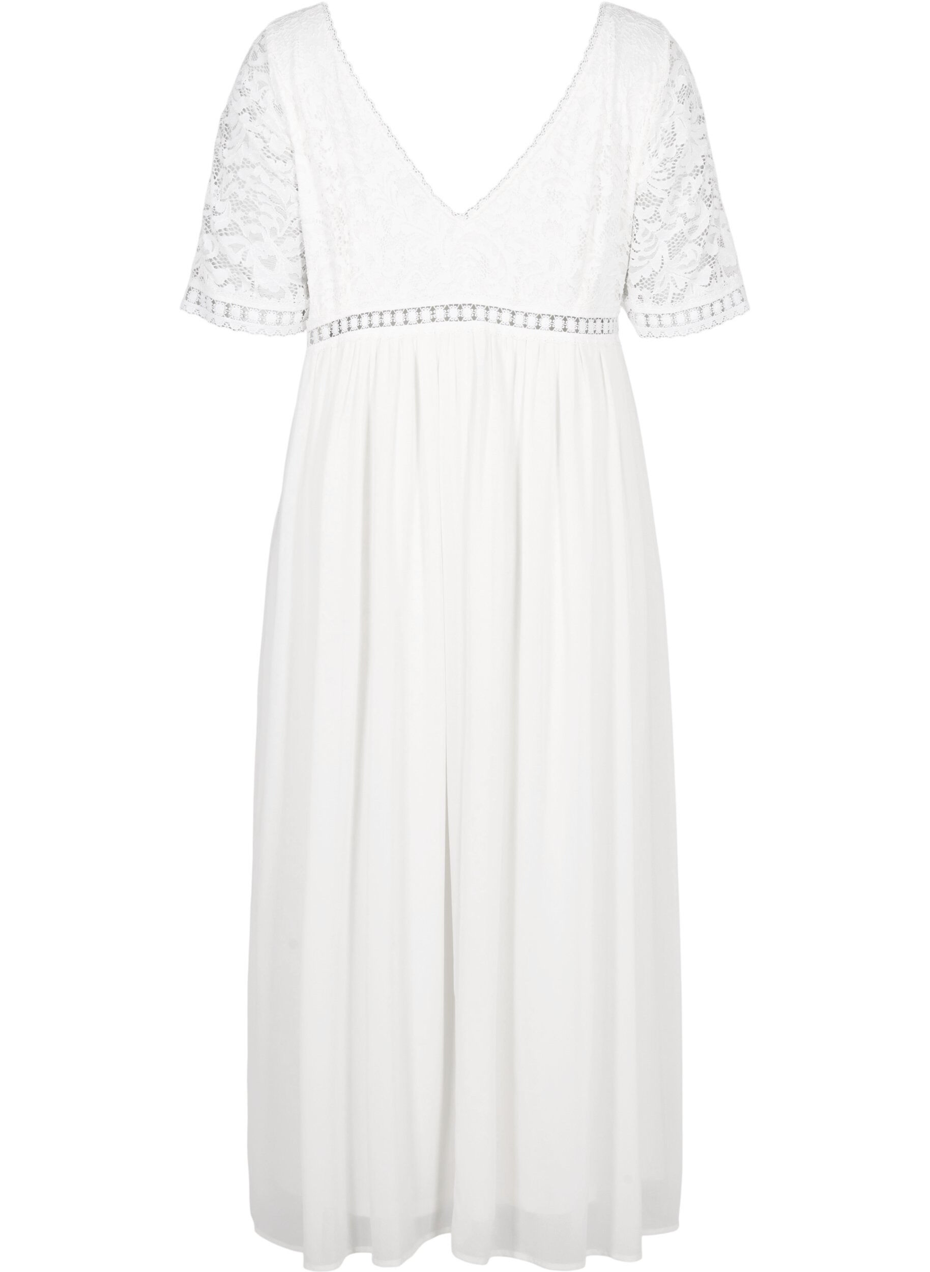 Zizzi Robe longue avec d&eacute;collet&eacute; au dos et manches courtes, Bright White, Packshot image number 1