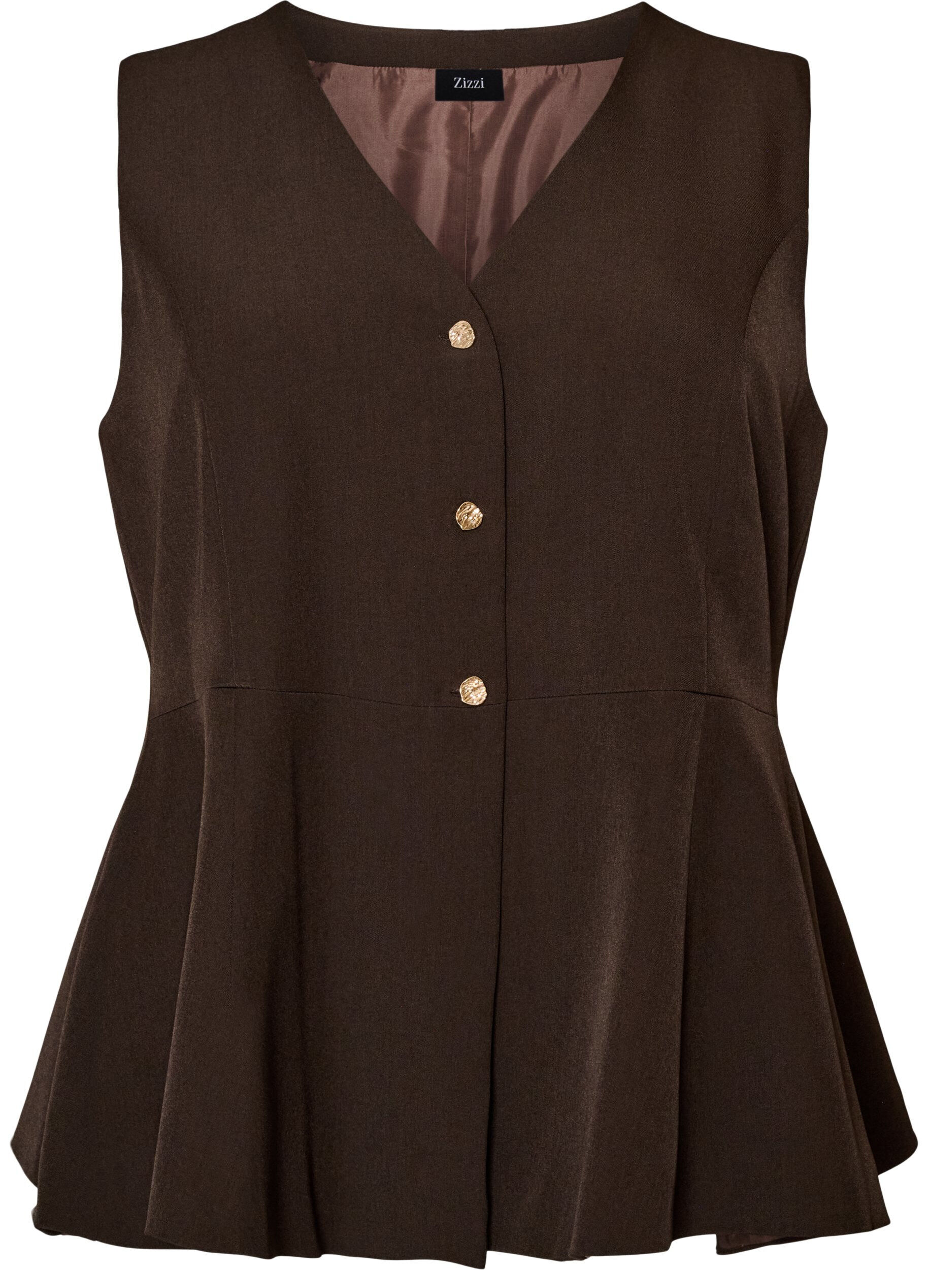 ZizziGilet met krijtstreep en peplum, Bruin, Packshot image number 0