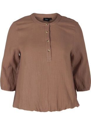 Katoenen blouse met knopen en 3/4-mouwen, Deep Taupe, Packshot image number 0