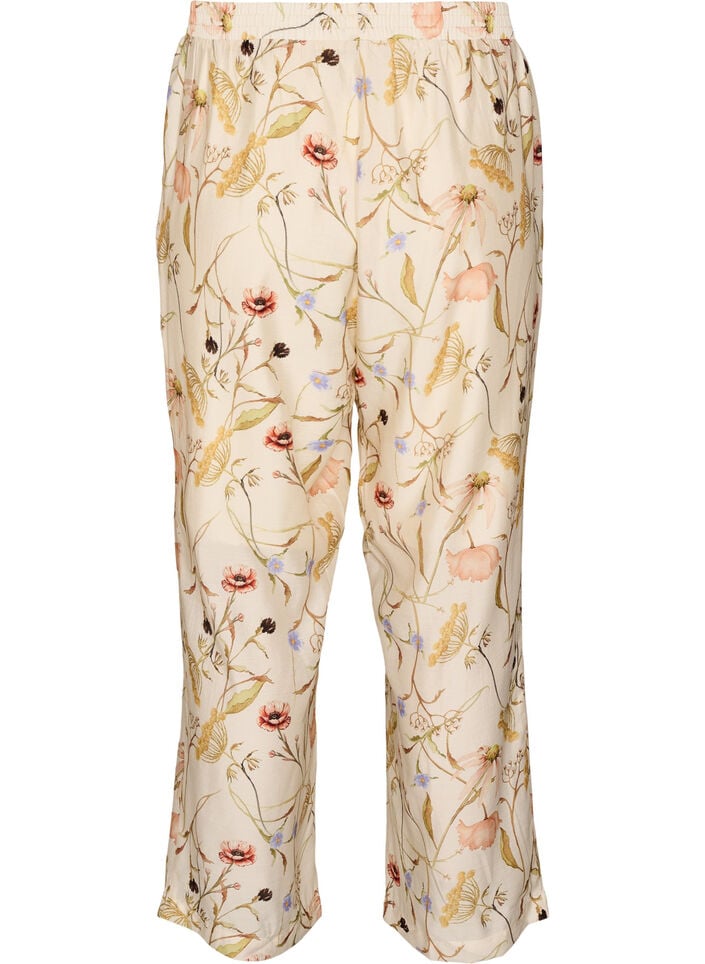 High-waist viscose broek met bloemenprint, Beige, Packshot image number 1