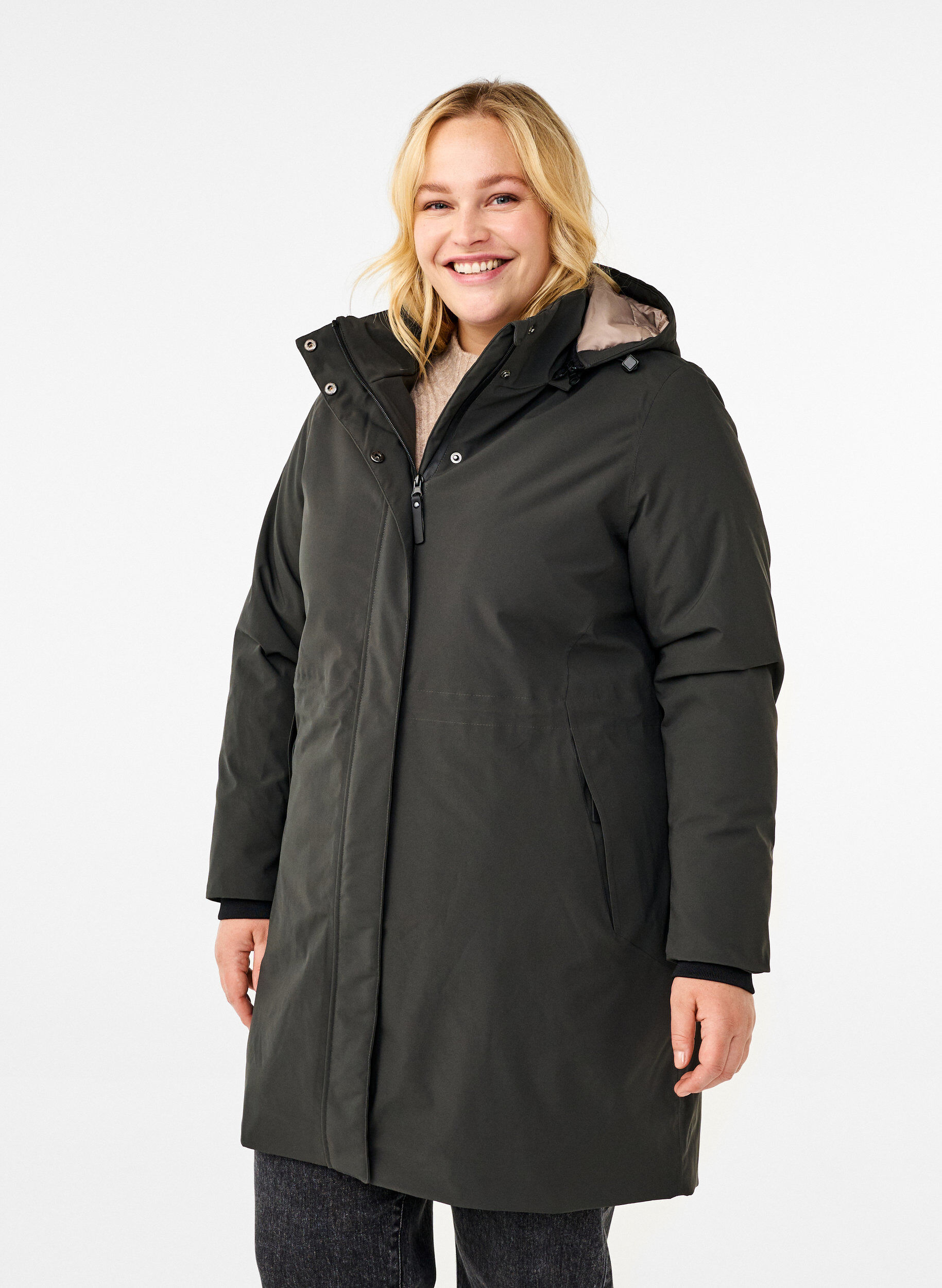 ZizziFunctionele parka winterjas met een capuchon, Raven, Model image number 0