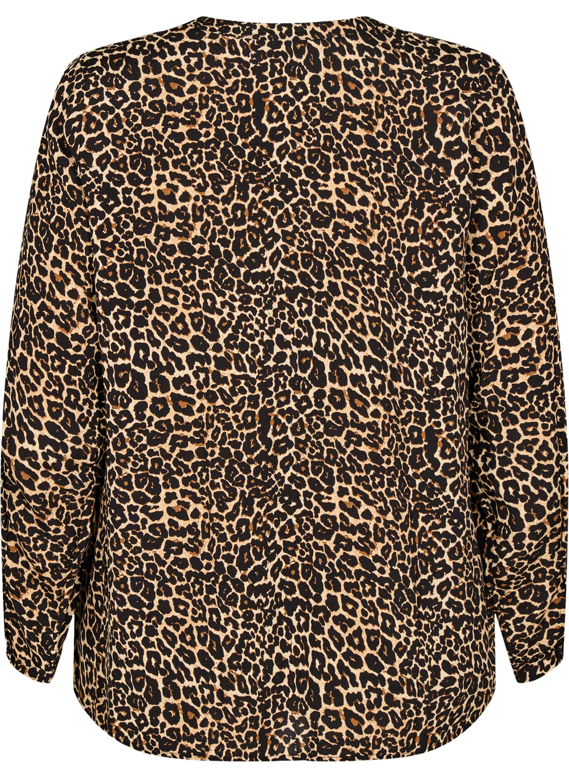 ZizziBlouse met lange mouwen, print en V-hals, Bruin, Packshot image number 1