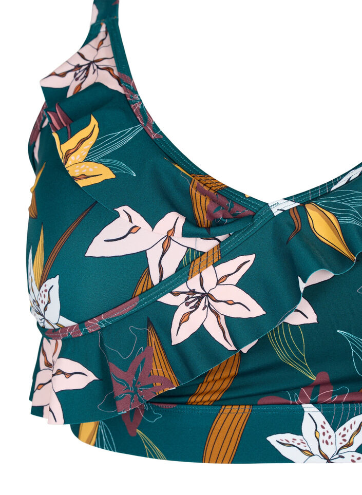 Soutien-gorge de bikini &agrave; fleurs avec d&eacute;tails &agrave; volants, Vert, Packshot image number 2