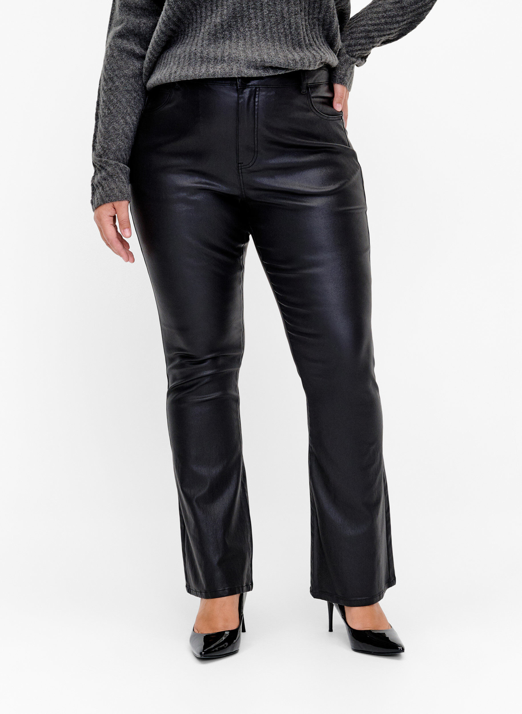 ZizziEllen jeans met coating en bootcut, Black, Model image number 2