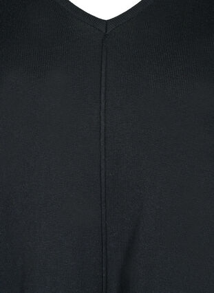 Gebreide jurk met v-hals van katoenmix, Black, Packshot image number 2
