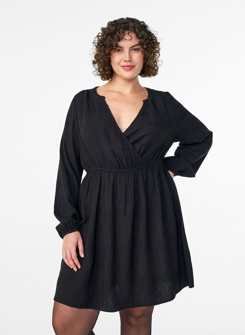 Robe courte texturée effet portefeuille, Noir, Model image number 0