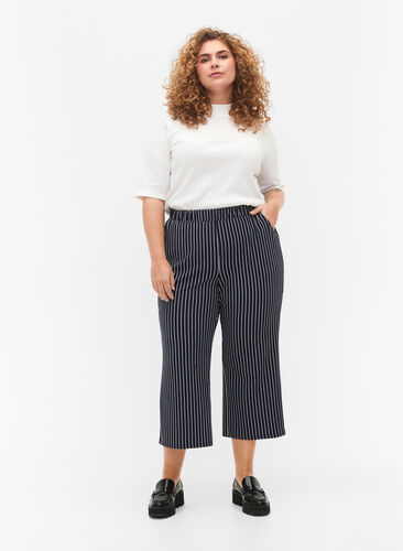 Pantalon ample avec longueur 7/8, Navy Blazer Stripe, Model image number 0
