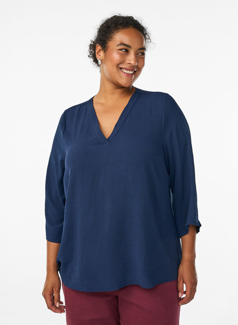 Blouse met 3/4 mouwen, Blauw, Model image number 0