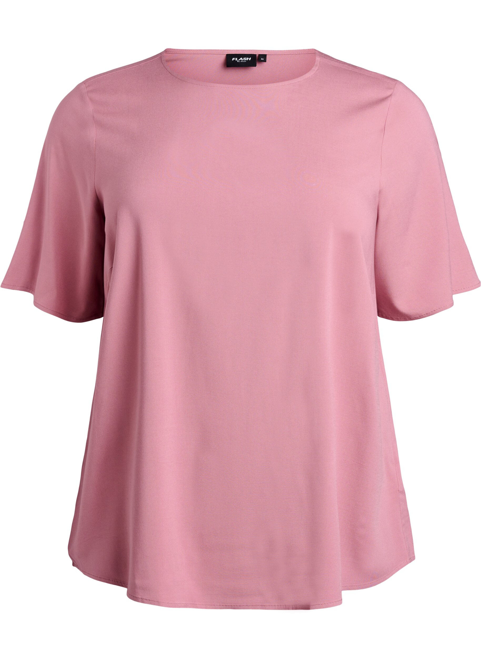 ZizziFLASH - Geweven blouse met korte mouwen en ronde hals, Roze, Packshot image number 0