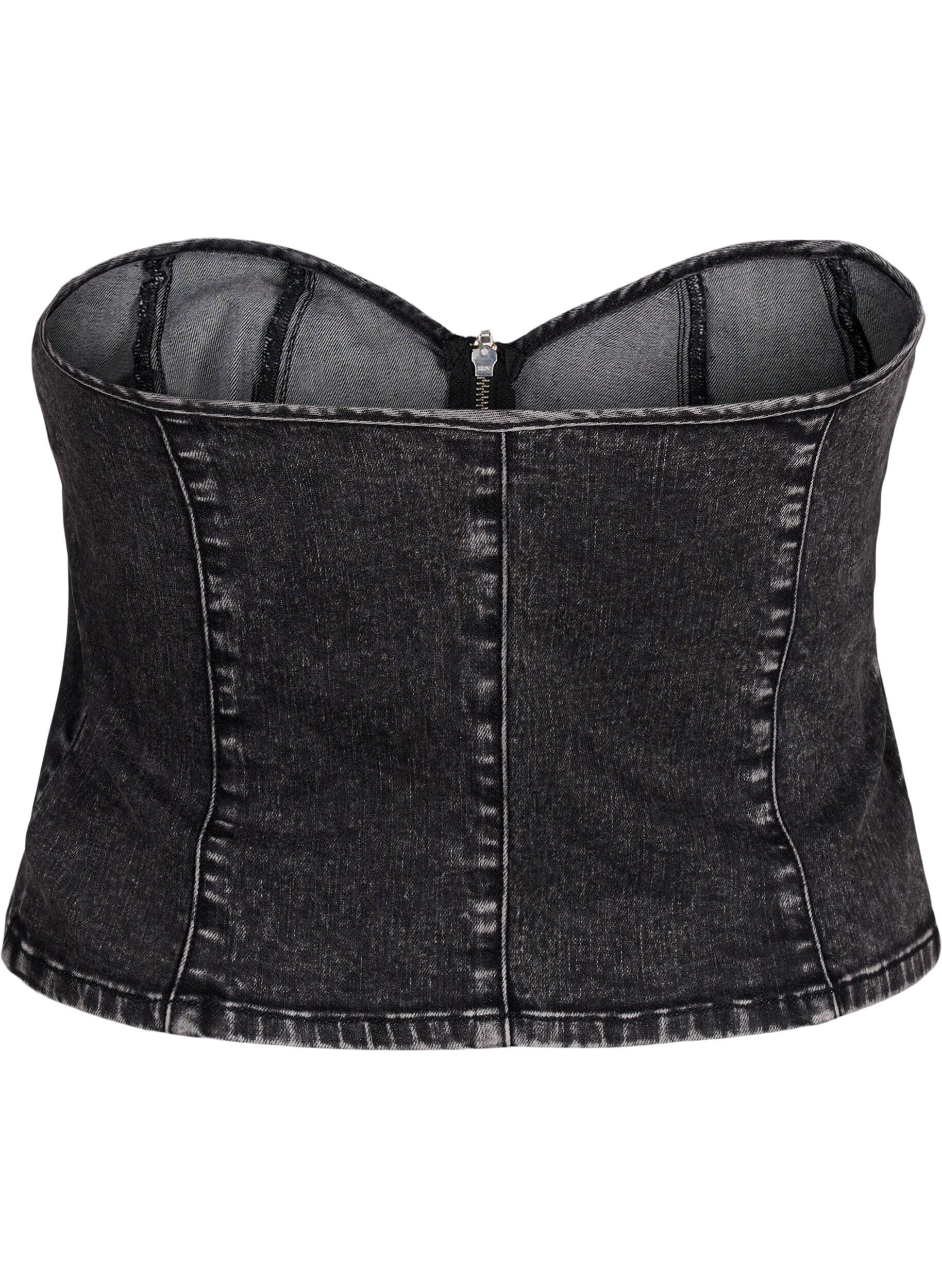 Zizzi Top corset en denim avec fermeture &eacute;clair, Black, Packshot image number 1