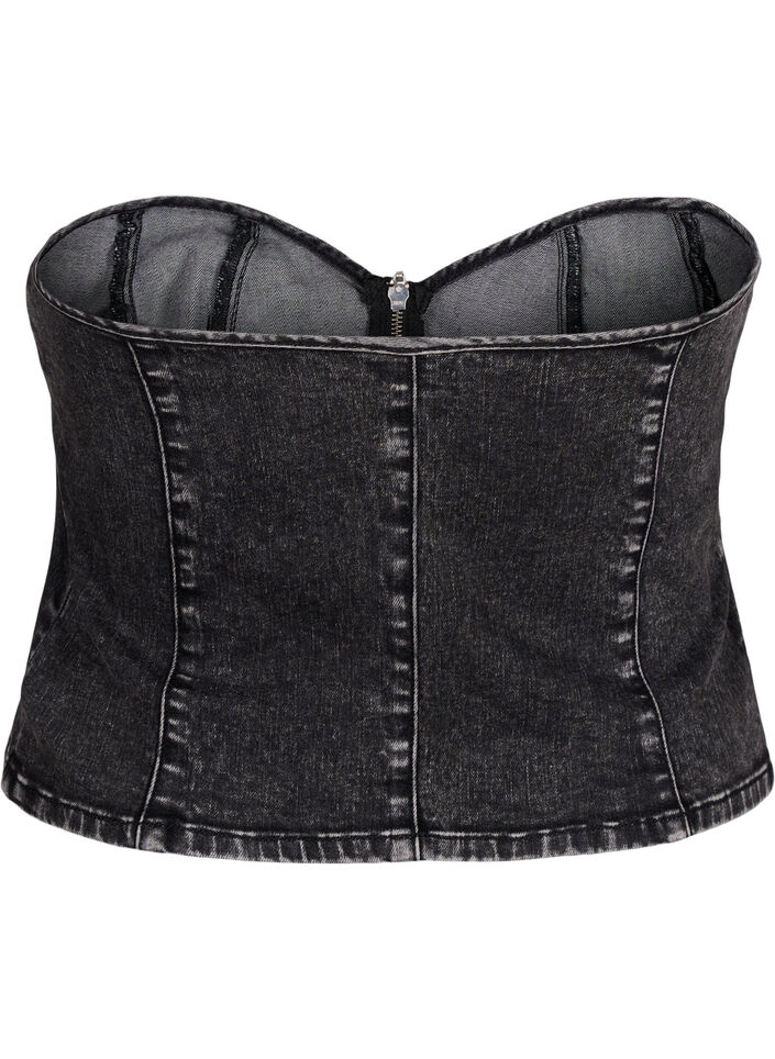 Top corset en denim avec fermeture éclair, Black, Packshot image number 1