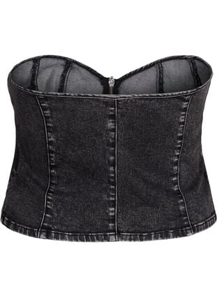Top corset en denim avec fermeture éclair, Black, Packshot image number 1